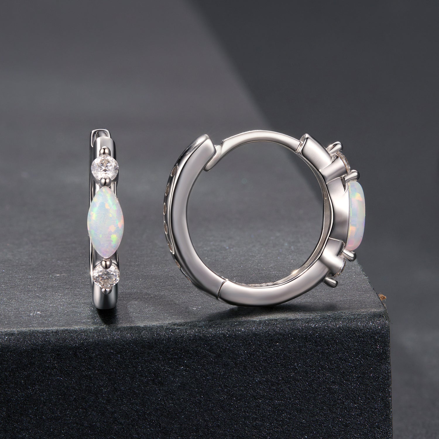 925 Sterling Silver Moissanite and Opal White Gold Plated Earrings for Women  DestGlow