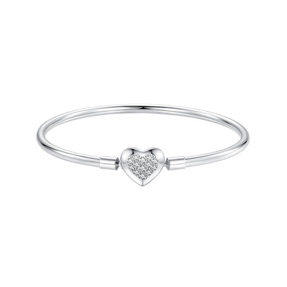 925 Sterling Silver White Gold Plated CZ Bracelet for Women - Size 17.0  DestGlow