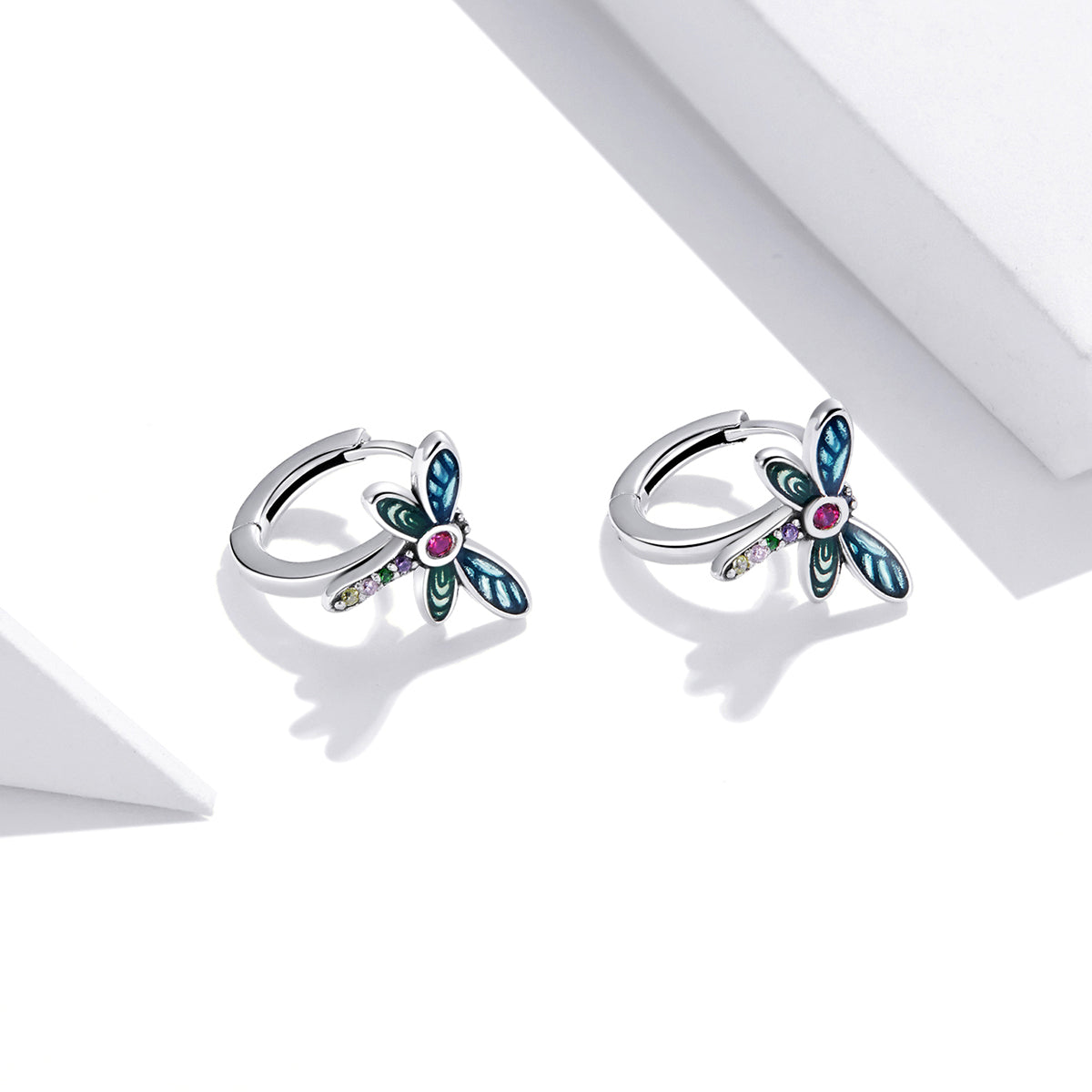 925 Sterling Silver Dragonfly Earrings with CZ and Enamel - 0.9 cm for Women  DestGlow