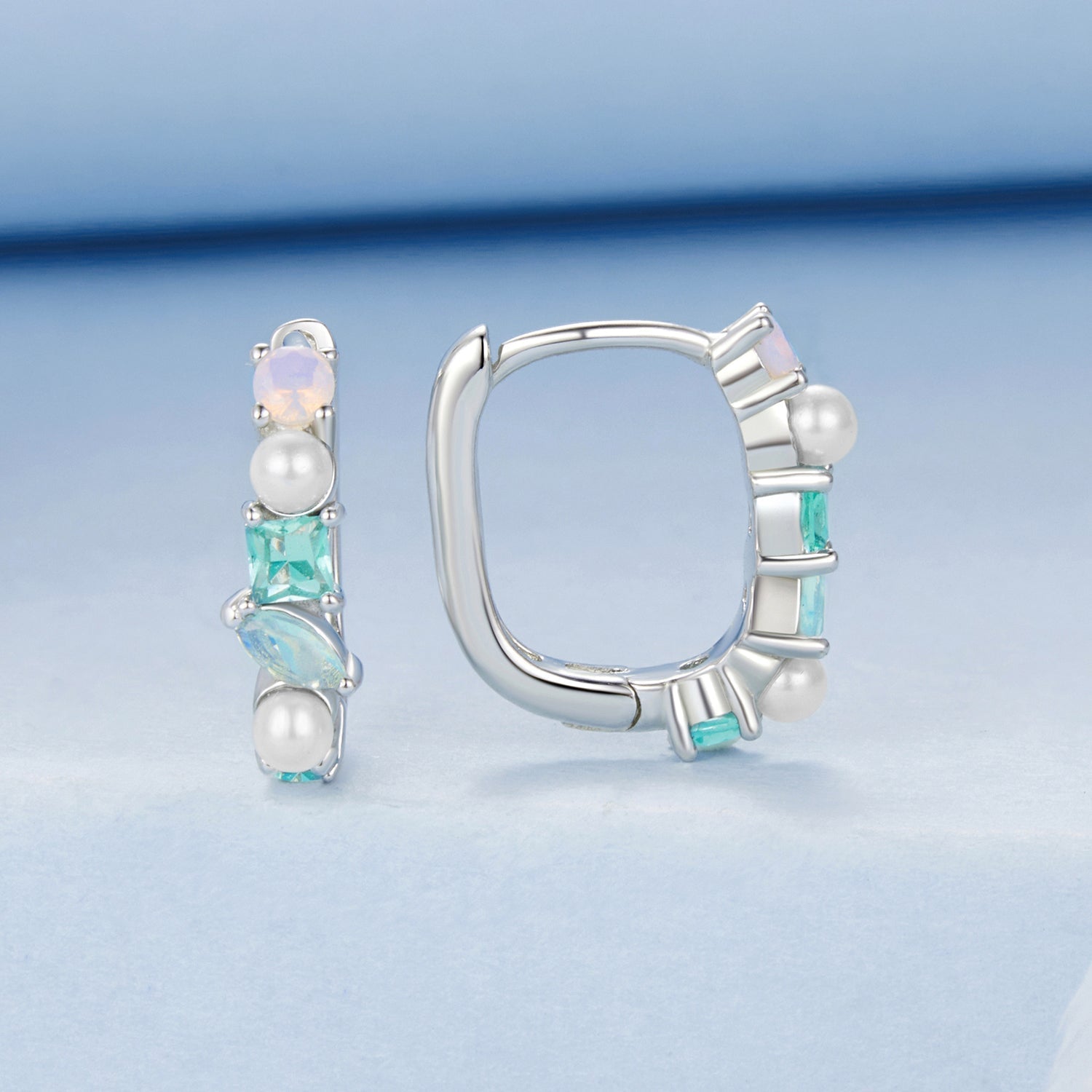 925 Sterling Silver Earrings with Nano Opal, Shell Pearl and Glass, 1.4cm for Women  DestGlow