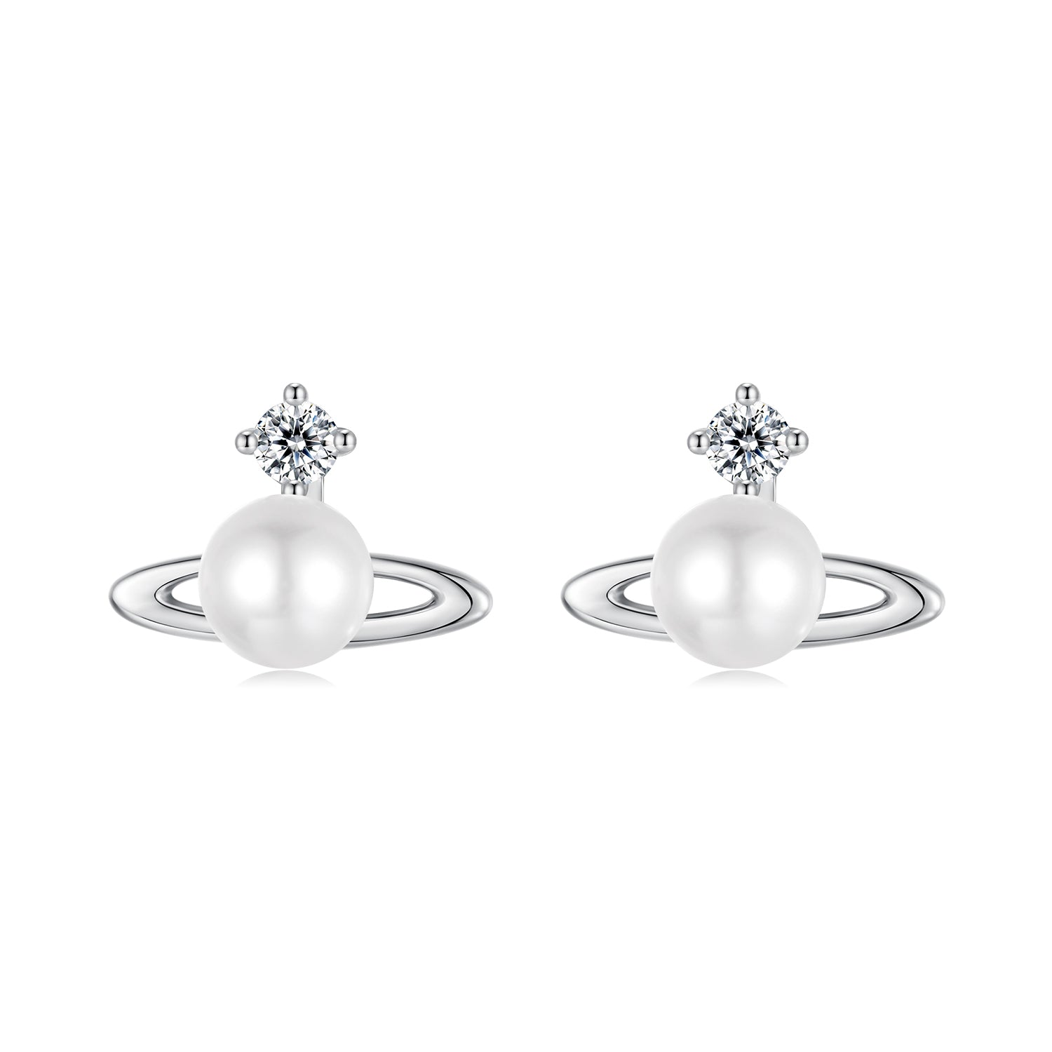 925 Sterling Silver Earrings with White Gold Plating and Shell Pearl  DestGlow