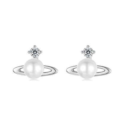 925 Sterling Silver Earrings with White Gold Plating and Shell Pearl  DestGlow