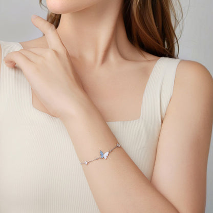 925 Sterling Silver White Gold Plated Bracelet with Enamel and CZ - 15+6cm Length  DestGlow