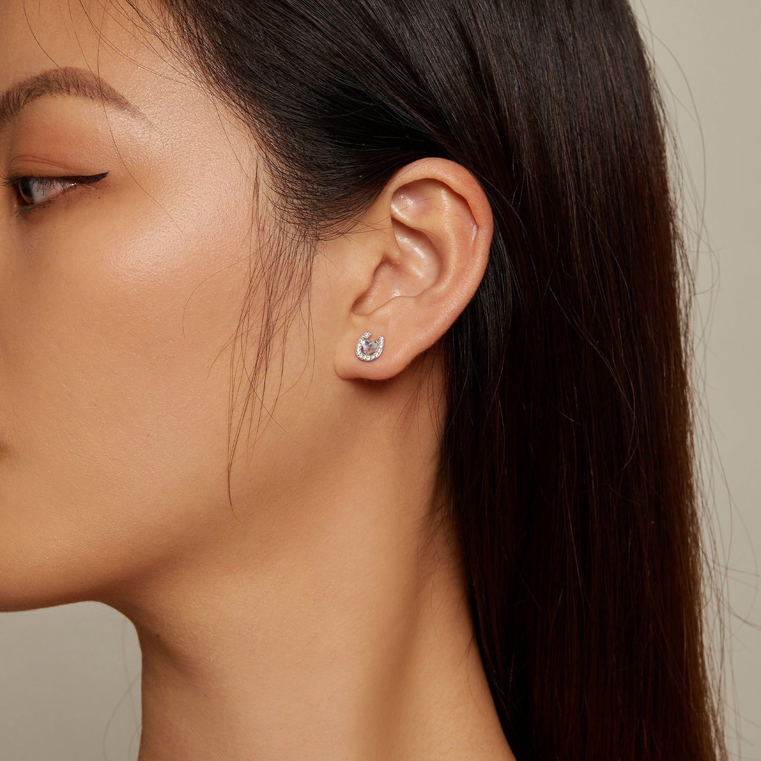 925 Sterling Silver Pavé Setting Moonstone Earrings with CZ and Platinum Plating  DestGlow