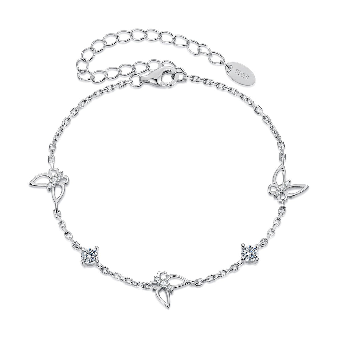 925 Sterling Silver White Gold Plated Bracelet with Moissanite, 15+6cm, for Women  DestGlow