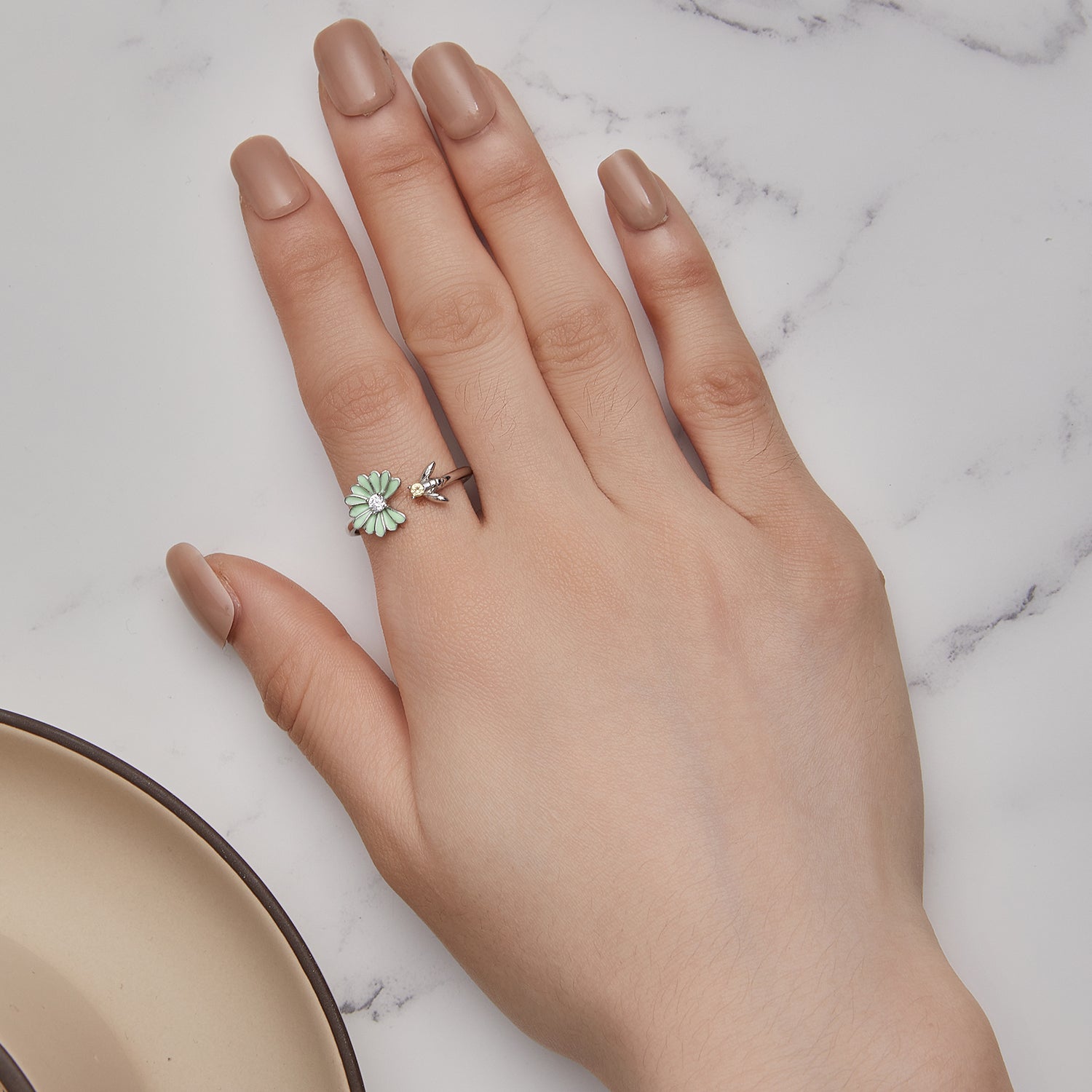 925 Sterling Silver Enamel CZ Plated Platinum Ring  DestGlow
