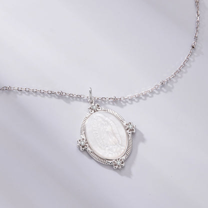 925 Sterling Silver Necklace with White Gold Plating, 40+5cm Length, CZ &amp; Mother of Pearl Pendant for Women