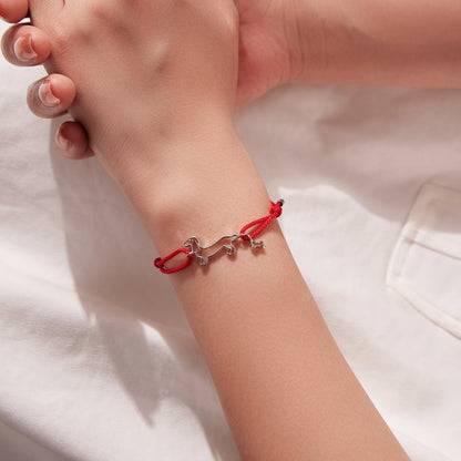 925 Sterling Silver White Gold Plated Adjustable Bracelet with Cotton Cord for Women  DestGlow