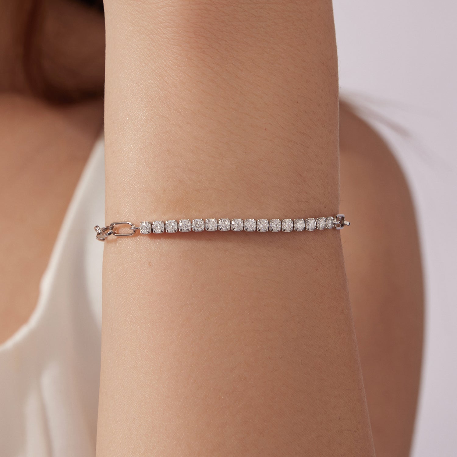 925 Sterling Silver + Moissanite White Gold 21cm Bracelet for Women  DestGlow