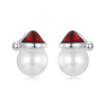925 Sterling Silver White Gold Plated Enamel Earrings with Shell Pearl for Women  DestGlow