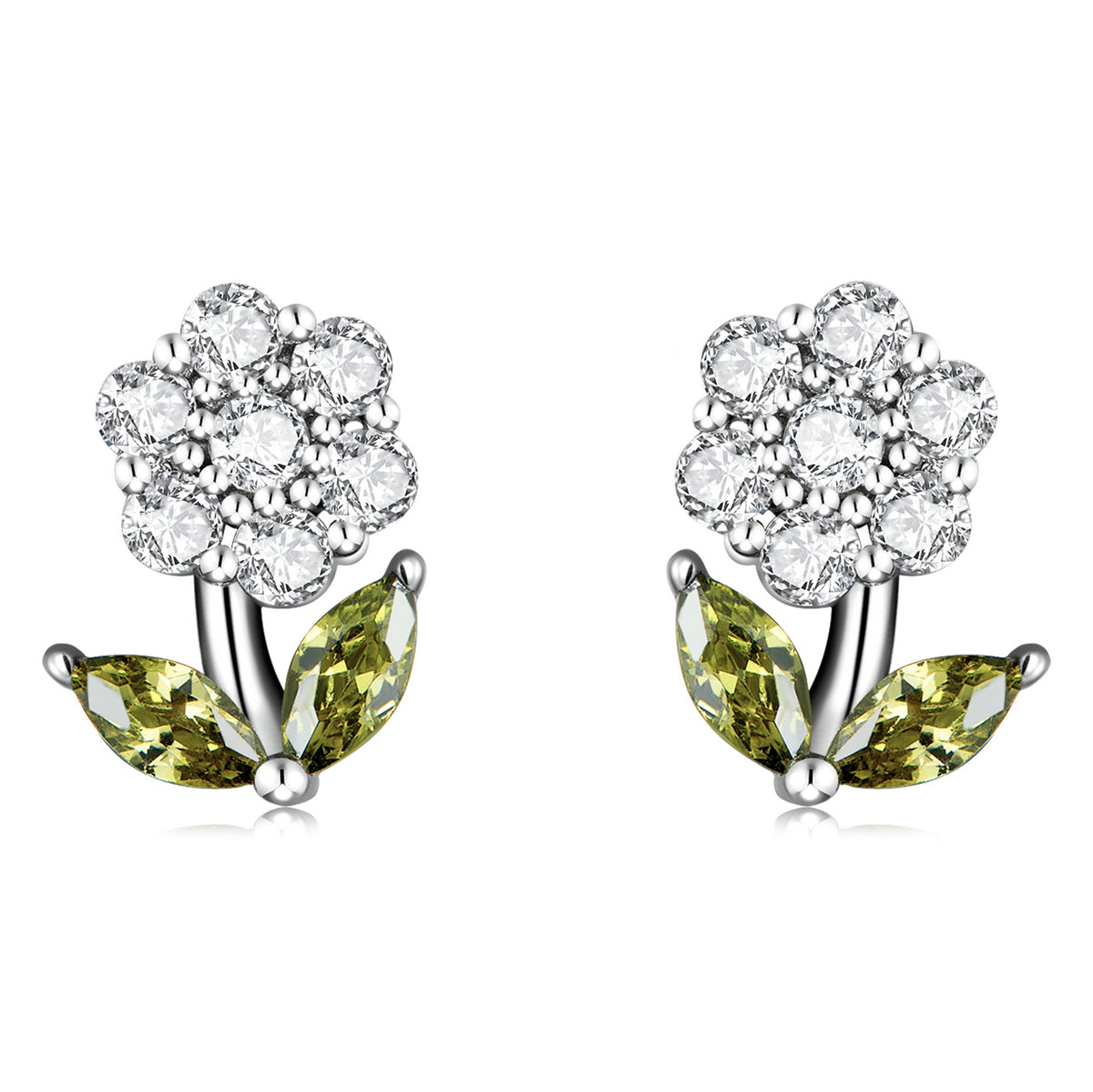 925 Sterling Silver Earrings with Pavé Setting CZ in White Gold  DestGlow