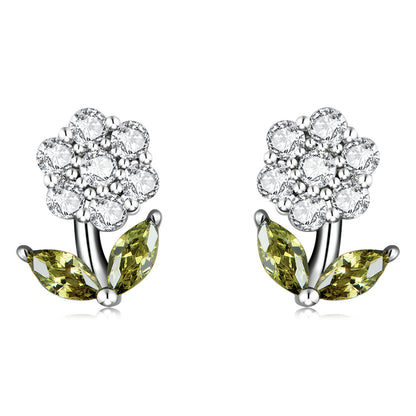 925 Sterling Silver Earrings with Pavé Setting CZ in White Gold  DestGlow