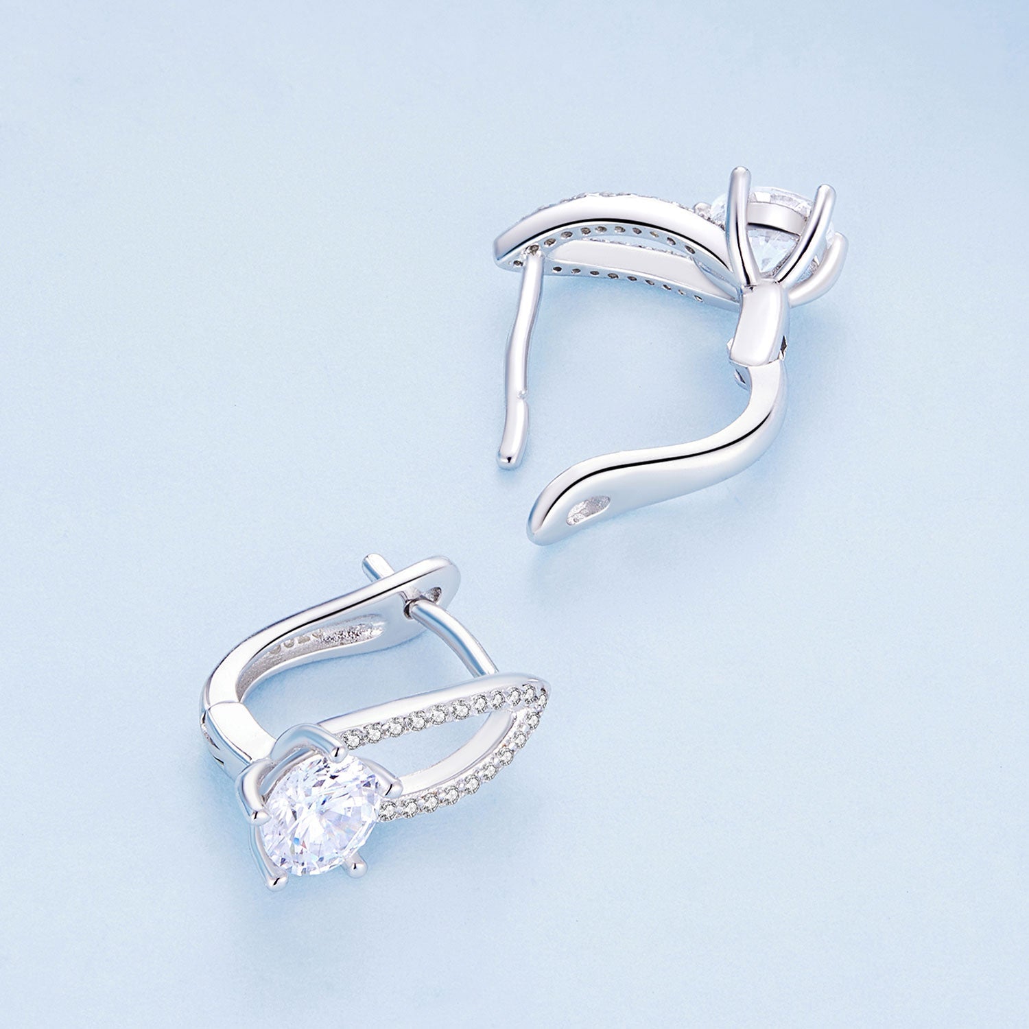 925 Sterling Silver Earrings with CZ Pavé Setting, 1.4*0.62cm for Women  DestGlow