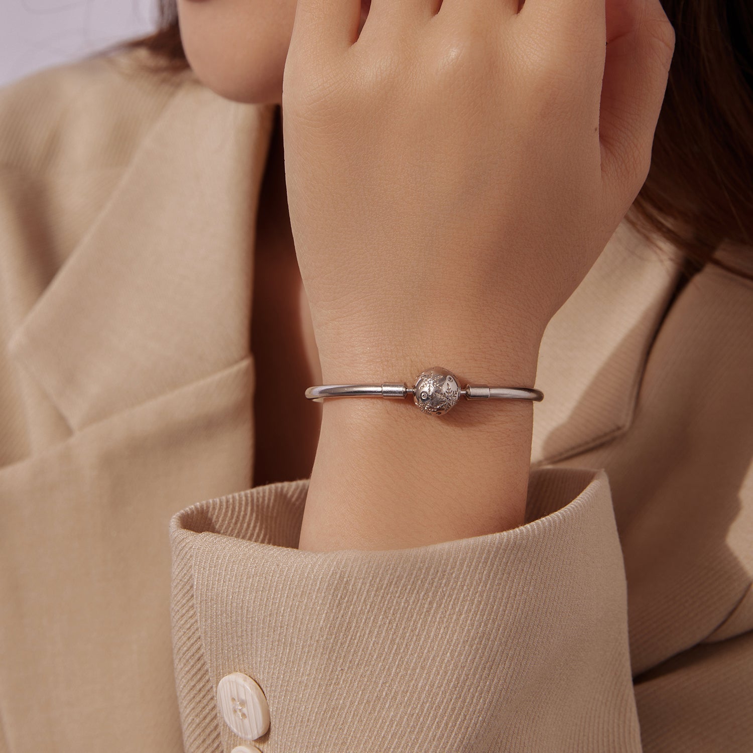 925 Sterling Silver Pavé Setting CZ Bracelet with White Gold Plating for Women - Size 17.0  DestGlow