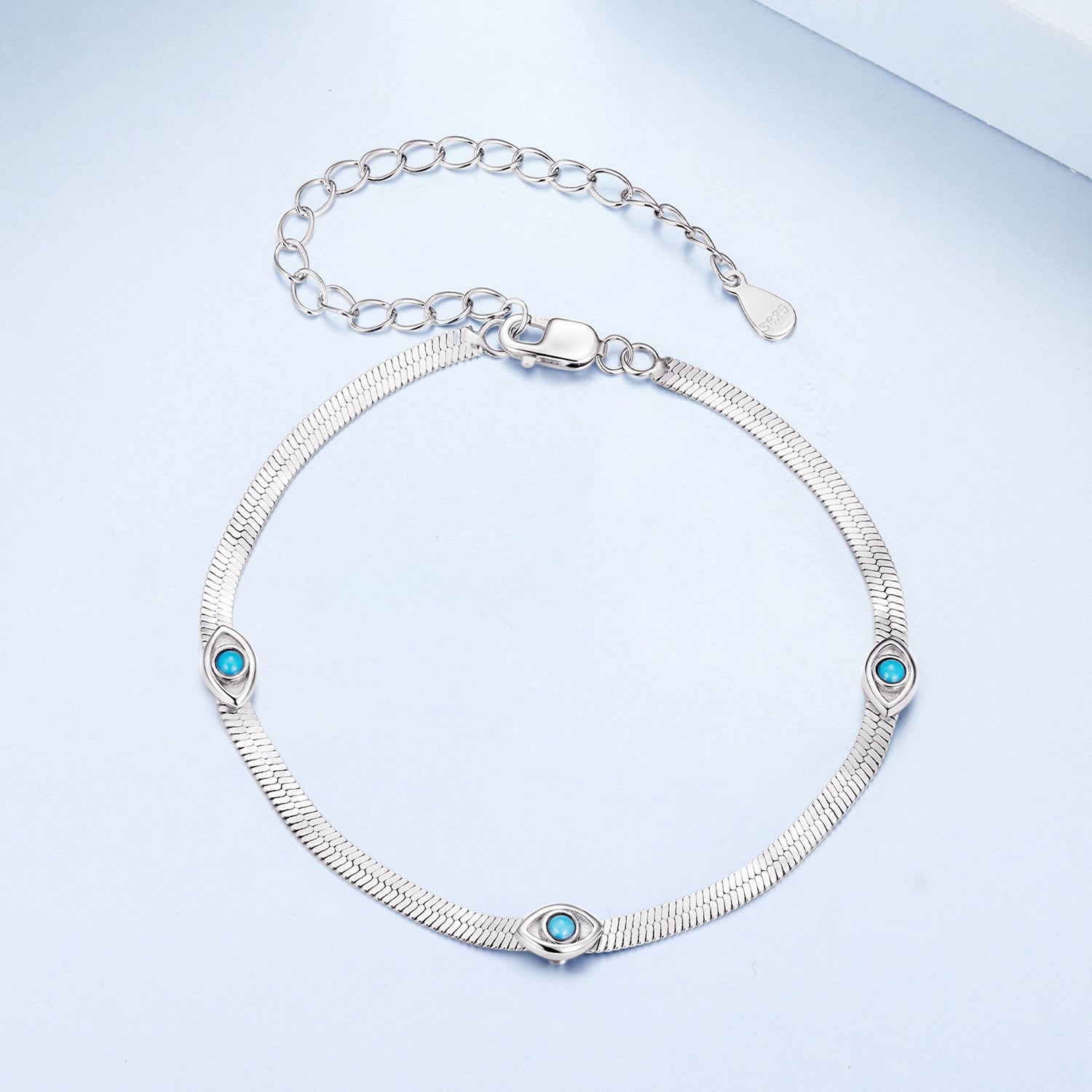 925 Sterling Silver White Gold Plated Multi-Layer Bracelet with Synthetic Turquoise  DestGlow