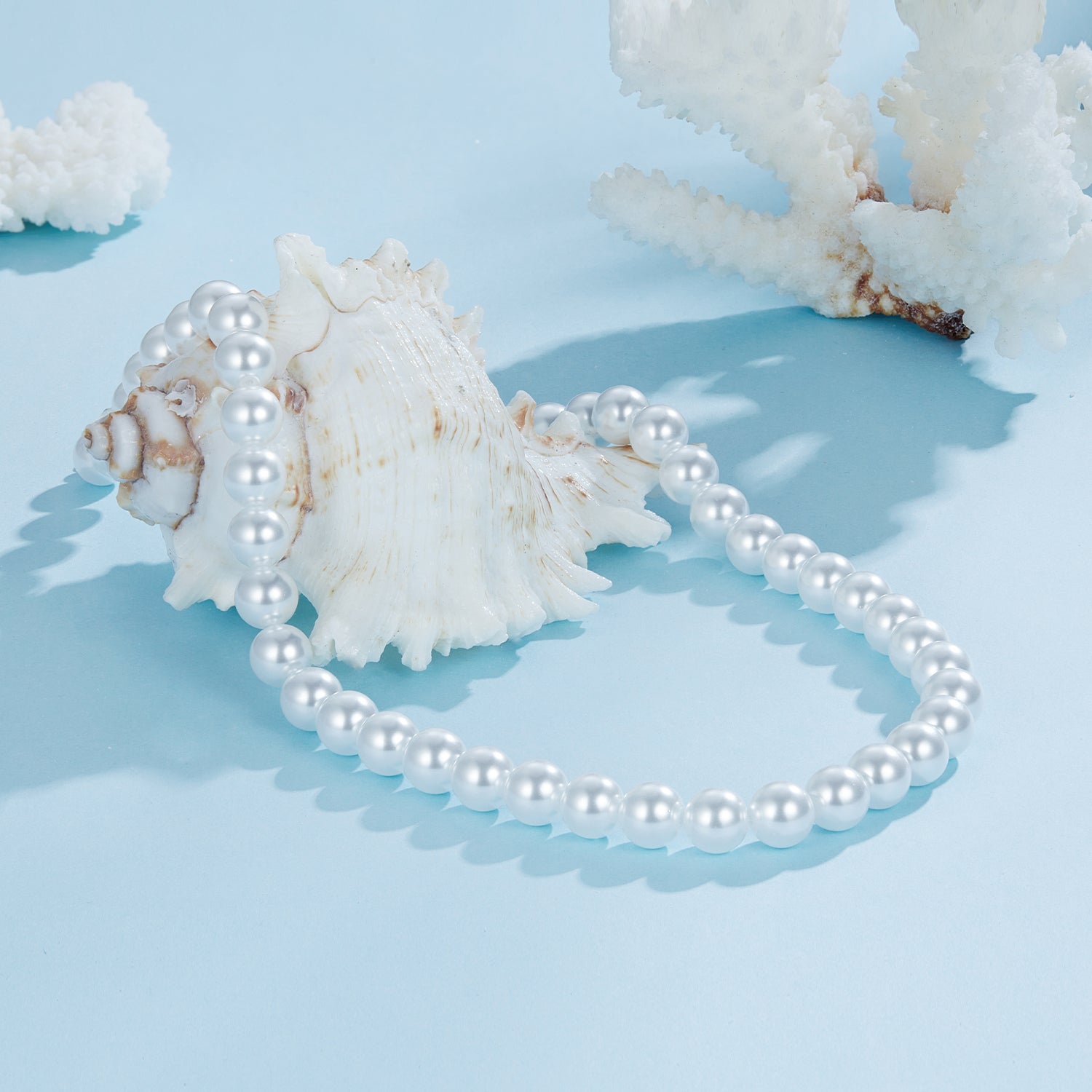 925 Sterling Silver White Gold Plated 39-45.5cm Quality Shell Pearl Necklace for Women  DestGlow