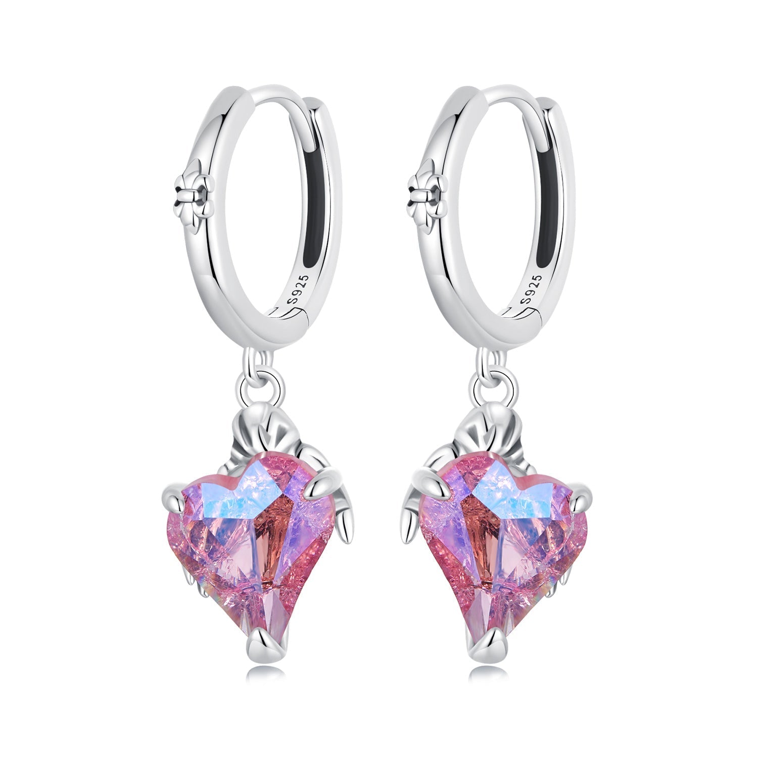 925 Sterling Silver Earrings with Transparent Glass, 28x9mm, Women&
