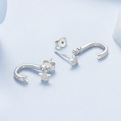 925 Sterling Silver CZ Earrings with White Gold Plating, 1.4x0.5cm for Women  DestGlow