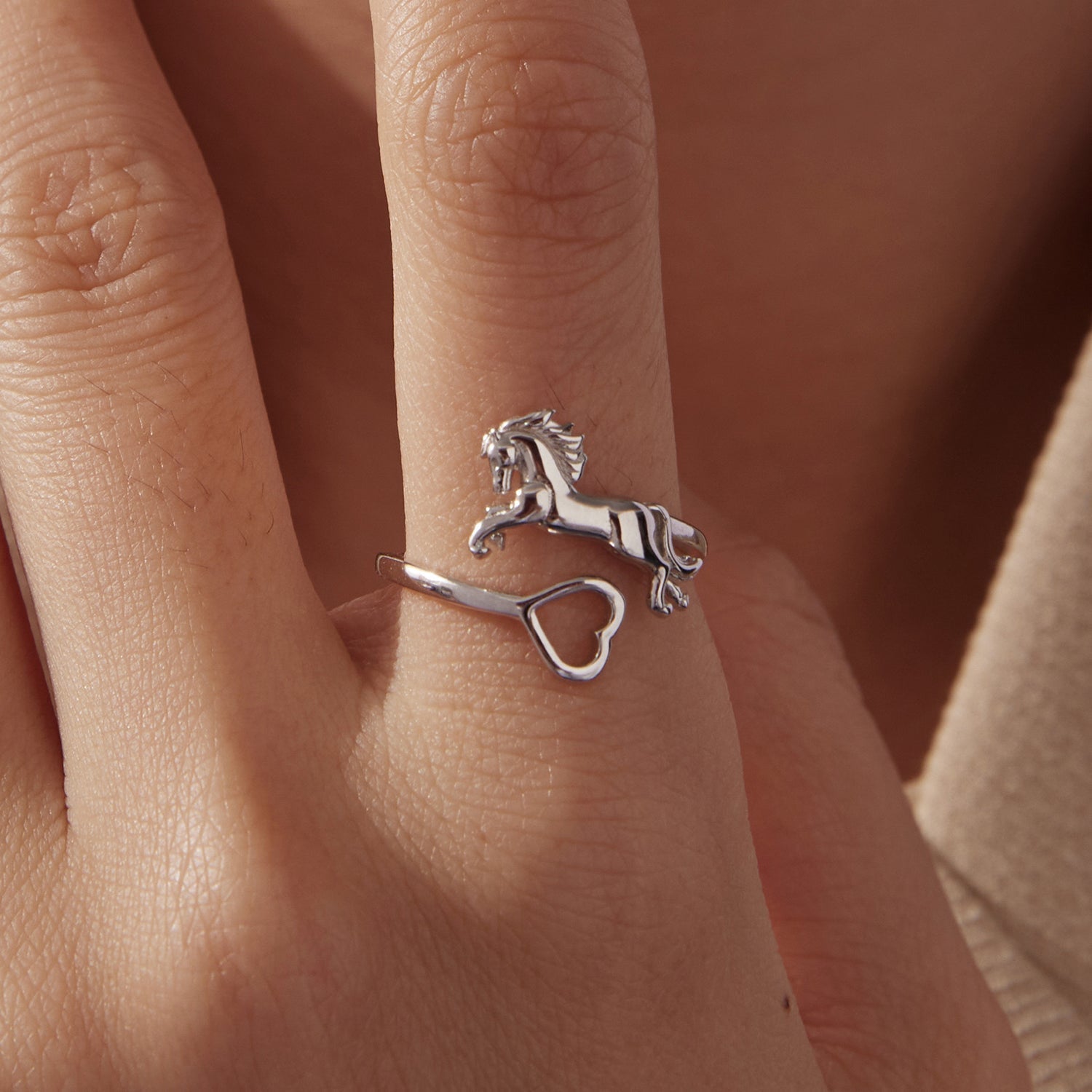 925 Sterling Silver + Plated White Gold Horse Ring  DestGlow