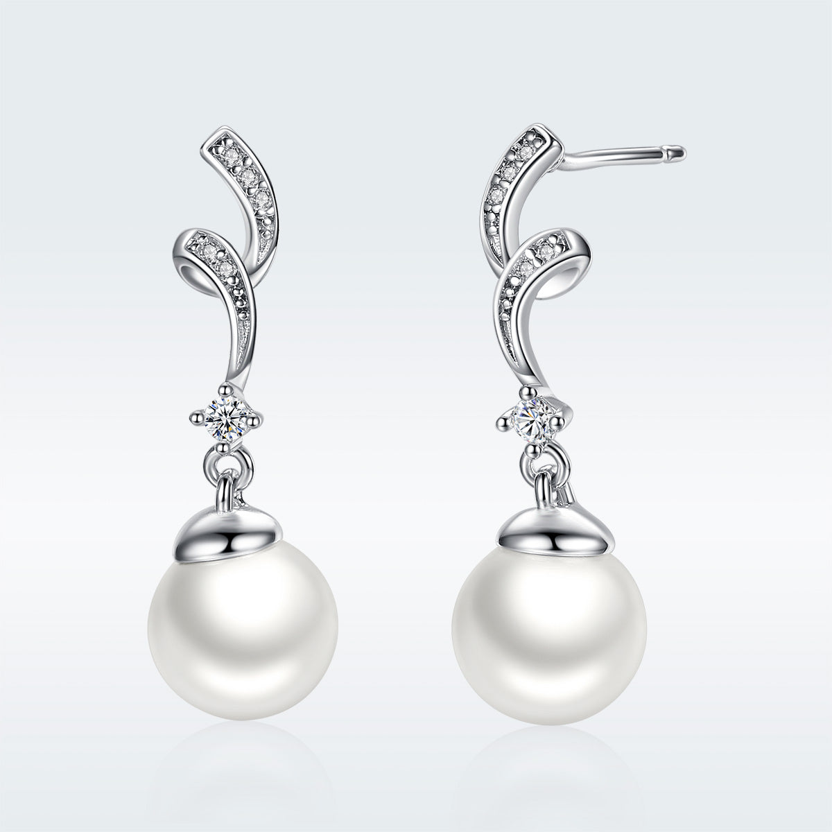 925 Sterling Silver Pavé Setting CZ &amp; Quality Shell Pearl Earrings