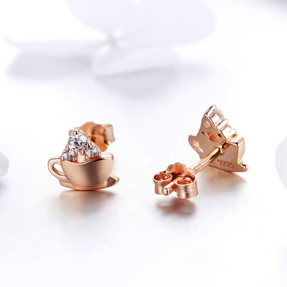 925 Sterling Silver Rose Gold Plated Pavé CZ Earrings for Women  DestGlow