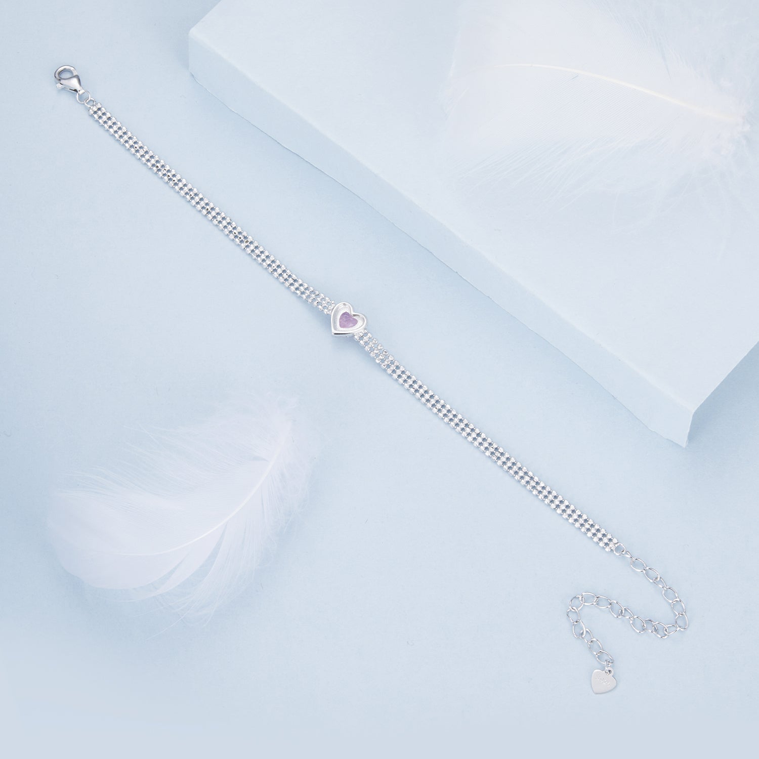 925 Sterling Silver White Gold Plated 8mm CZ Pendant Bracelet for Women  DestGlow