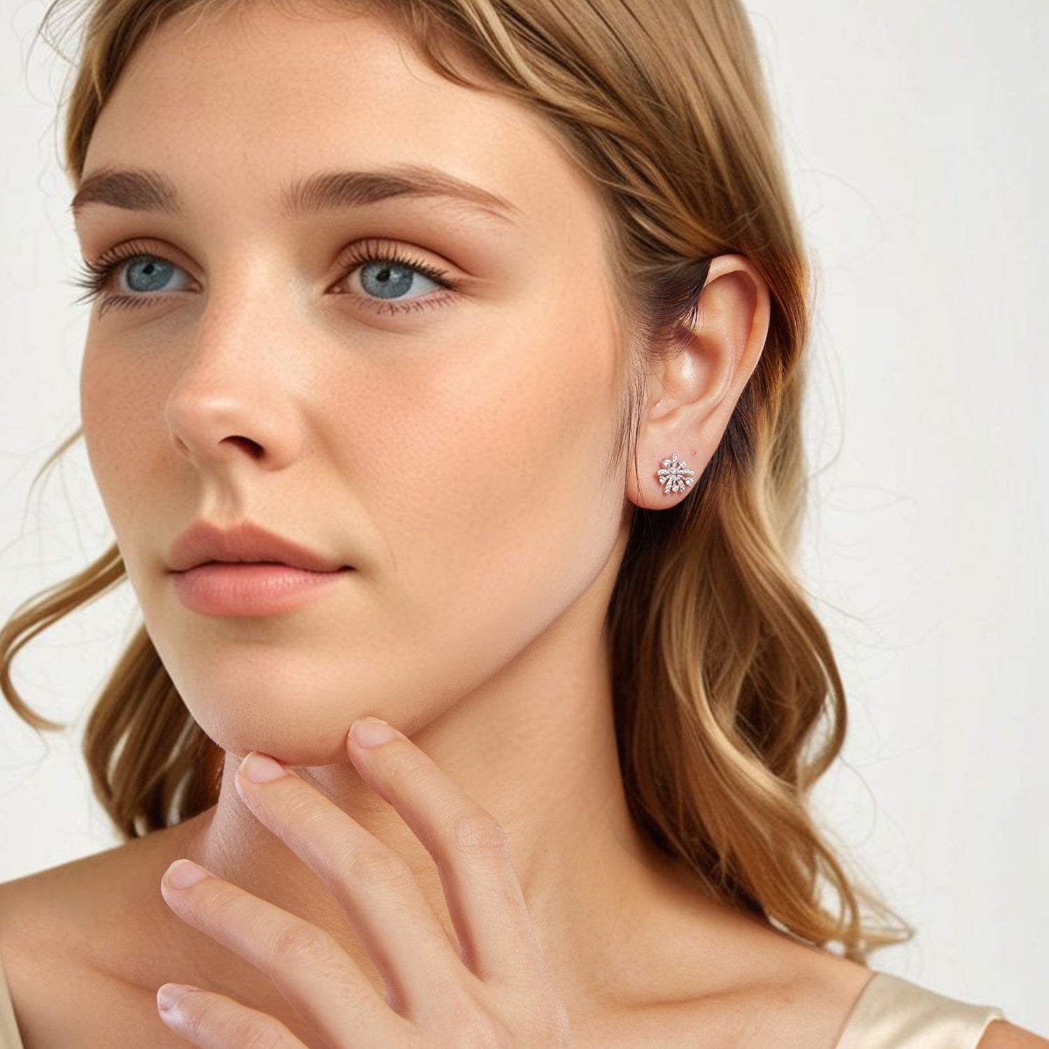 925 Sterling Silver Earrings with Pavé Set CZ in White Gold Finish, 1.1*1.0cm  DestGlow
