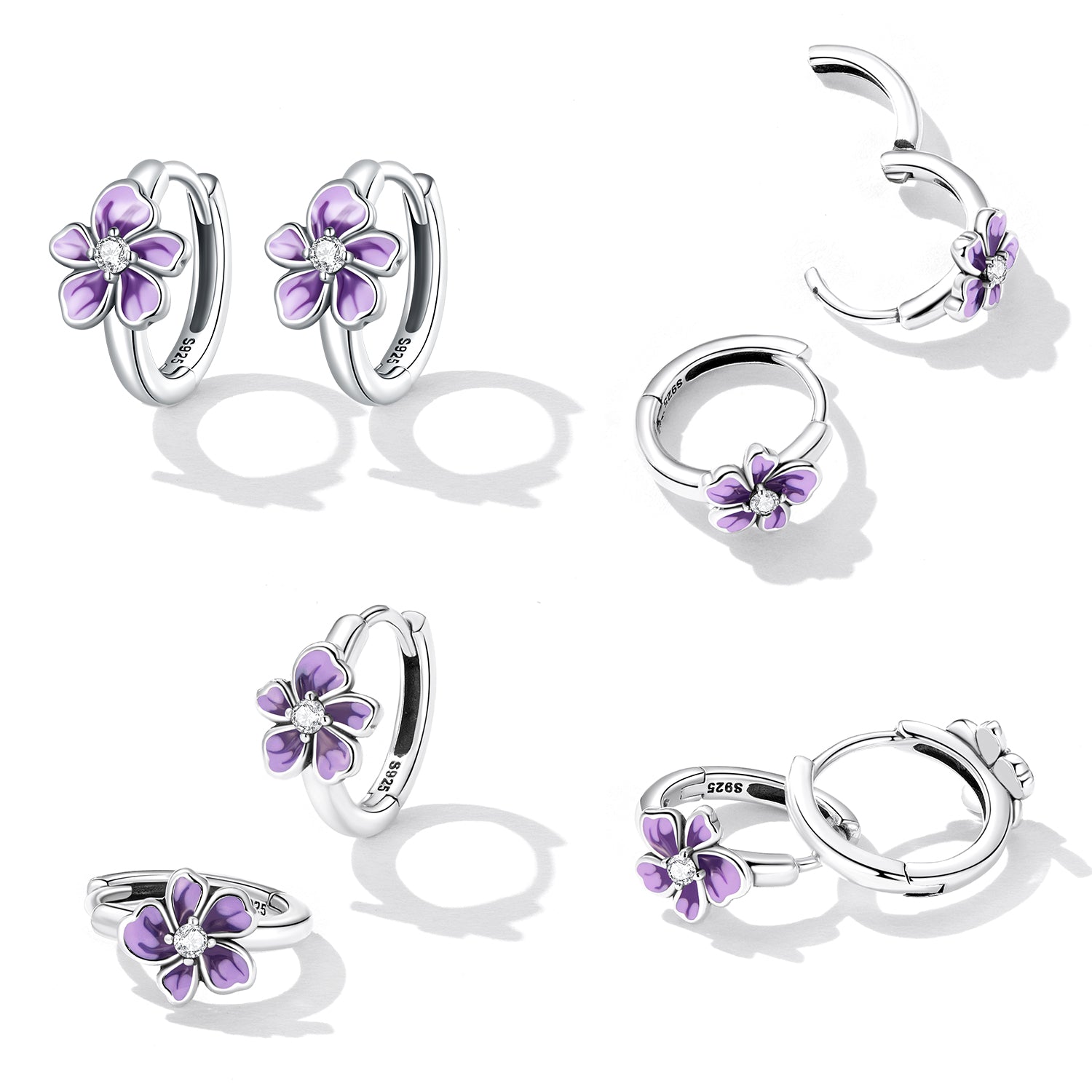 925 Sterling Silver Enamel Earrings with CZ - 1.2x0.7cm, Oxidized Finish for Women  DestGlow