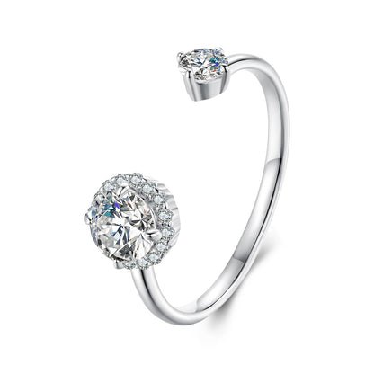 925 Sterling Silver Moissanite 0.5ct &amp; 0.2ct Ring in Size E for Women