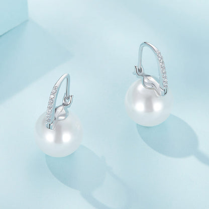 925 Sterling Silver Earrings with Quality Shell Pearl and CZ, 21*11mm, for Women  DestGlow