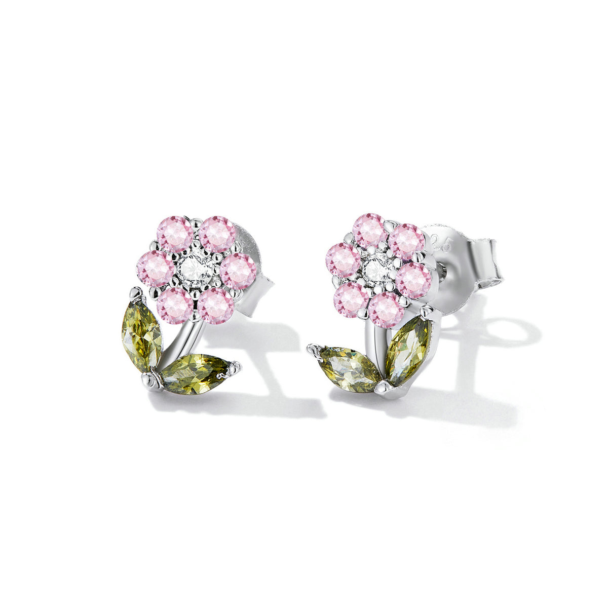 925 Sterling Silver Earrings with Pavé Setting CZ in White Gold  DestGlow