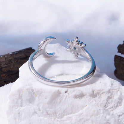 925 Sterling Silver Ring with Glass Snowflakes and Moon for Women  DestGlow