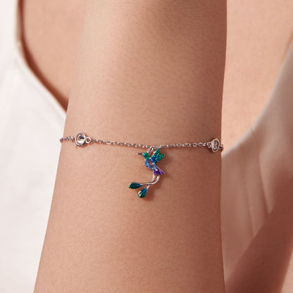 925 Sterling Silver Enamel Pavé CZ White Gold Bracelet for Women 15+6cm  DestGlow