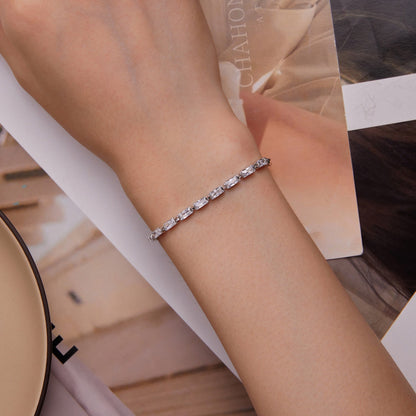 925 Sterling Silver Pavé Setting CZ Bracelet with Platinum Plating, Adjustable 14.5+3cm, for Women  DestGlow