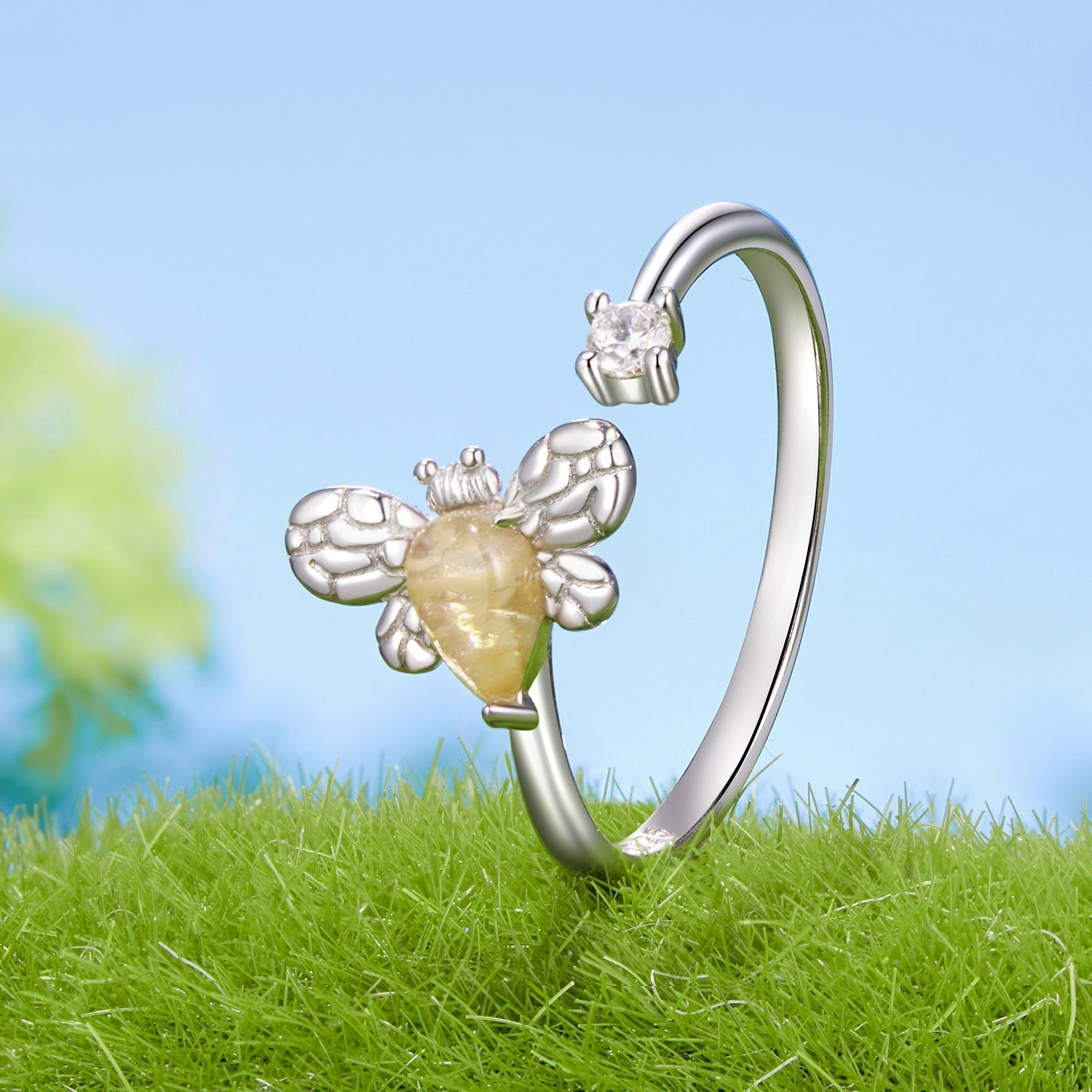 925 Sterling Silver White Gold Plated Jade Ring with CZ for Women  DestGlow