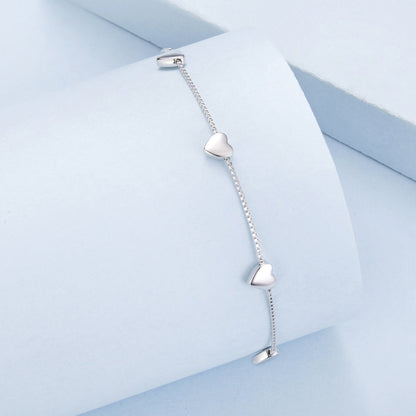 925 Sterling Silver Plated White Gold 17+3.5cm Heart-Shaped Bracelet for Women  DestGlow