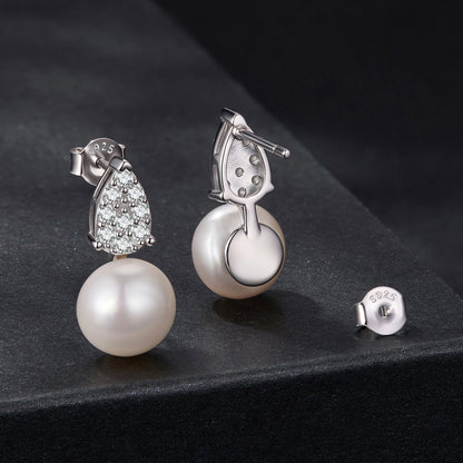 925 Sterling Silver 0.023 Carat Moissanite &amp; Freshwater Pearl Earrings for Women