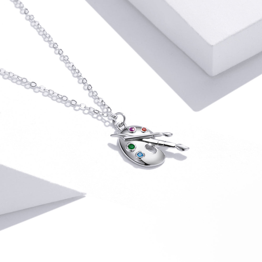925 Sterling Silver Adjustable Pendant Necklace with CZ in Platinum Finish  DestGlow