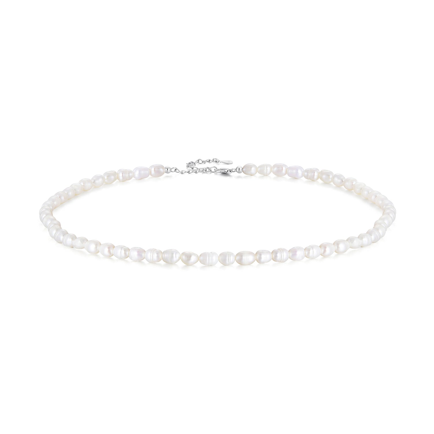 925 Sterling Silver Necklace with Natural Pearl and Platinum Plating, 38+5cm, Women  DestGlow