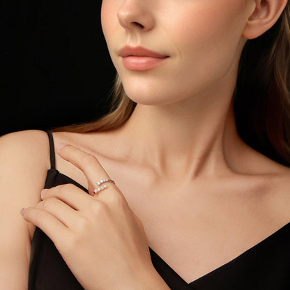 925 Sterling Silver Moissanite &amp; Freshwater Pearl Ring, White Gold Plated, Size E for Women  DestGlow