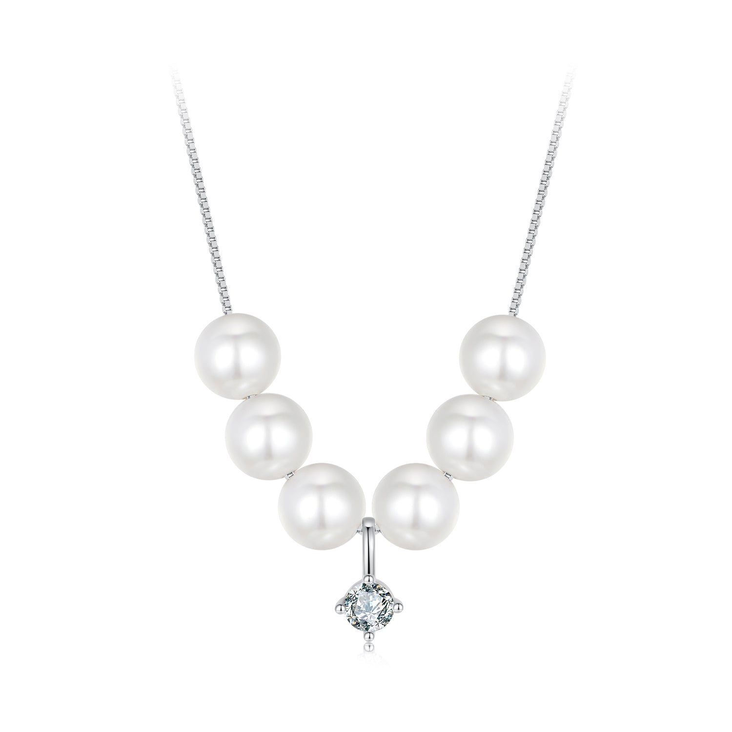 925 Sterling Silver Moissanite &amp; Quality Shell Pearl Adjustable Necklace for Women