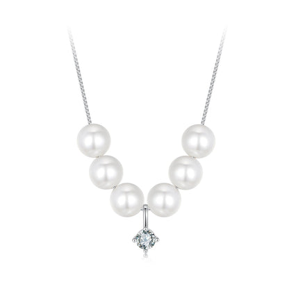 925 Sterling Silver Moissanite &amp; Quality Shell Pearl Adjustable Necklace for Women