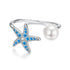 925 Sterling Silver White Gold Plated Quality Shell Pearl Starfish Ring for Women  DestGlow
