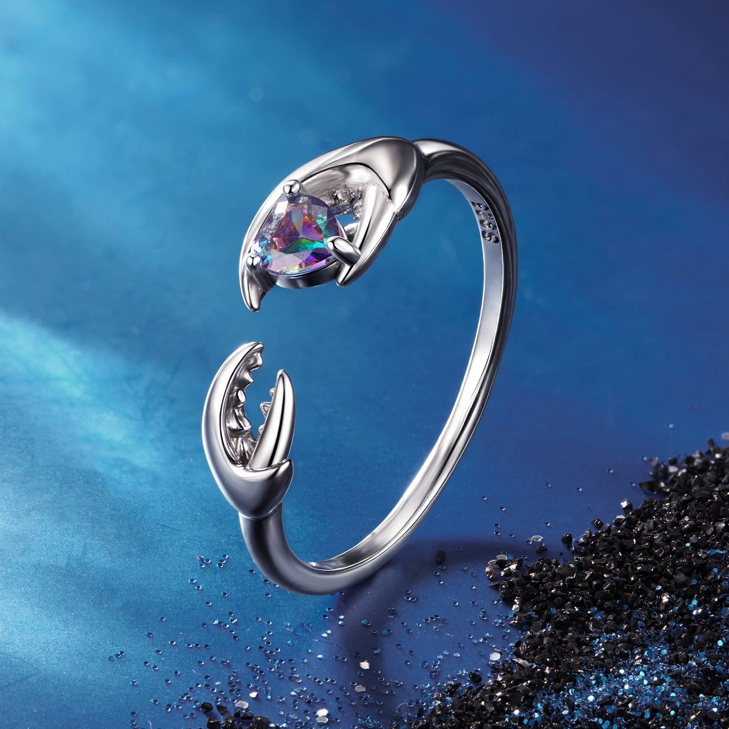 925 Sterling Silver Transparent Glass Oxidized Silver Ring for Women  DestGlow