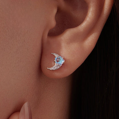 925 Sterling Silver White Gold Plated Moonstone &amp; CZ Earrings  DestGlow