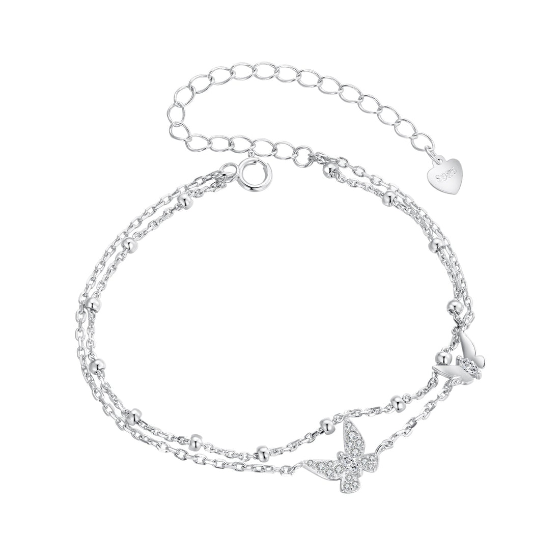 925 Sterling Silver Bracelets with Platinum Plating and CZ Stones - 150+60mm  DestGlow