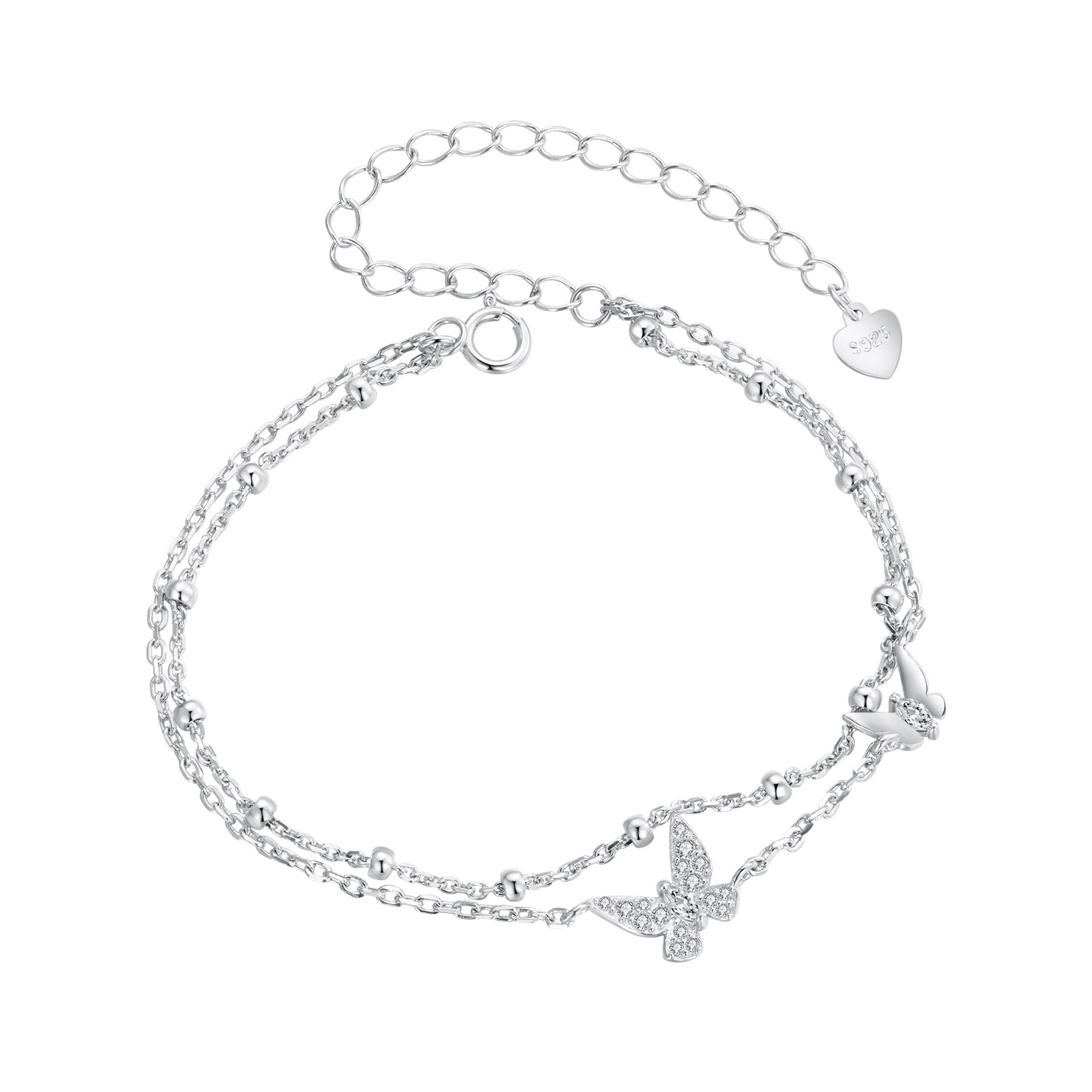 925 Sterling Silver Bracelets with Platinum Plating and CZ Stones - 150+60mm  DestGlow