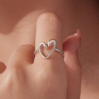925 Sterling Silver Oxidized Silver Heart Ring for Women  DestGlow