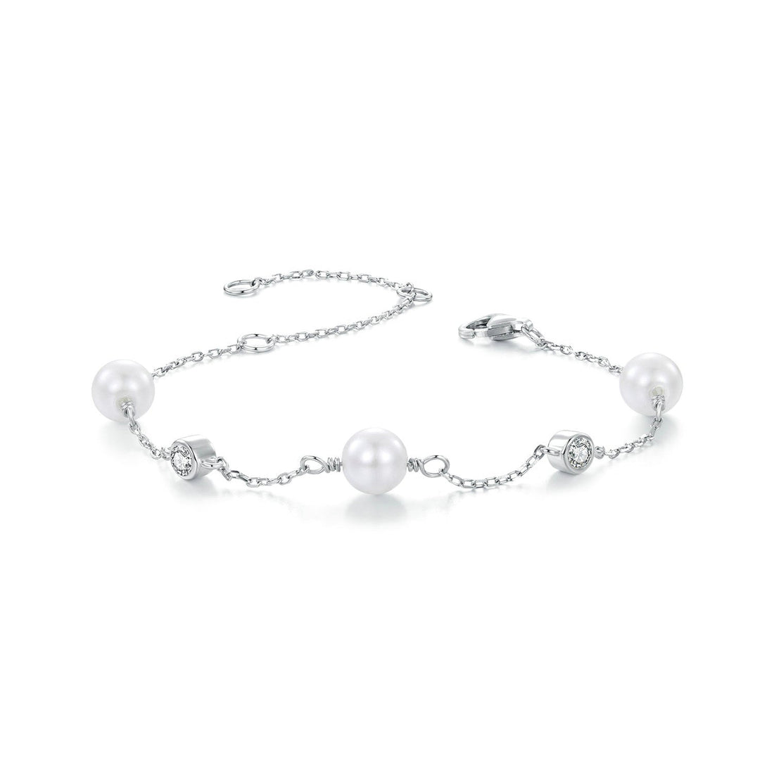 925 Sterling Silver 3mm Moissanite &amp; Shell Pearl Bracelet for Women  DestGlow