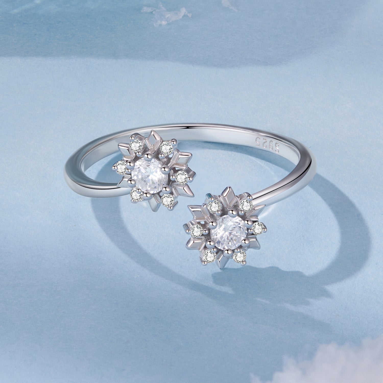 925 Sterling Silver Snowflake Ring with Pavé CZ in White Gold for Women  DestGlow